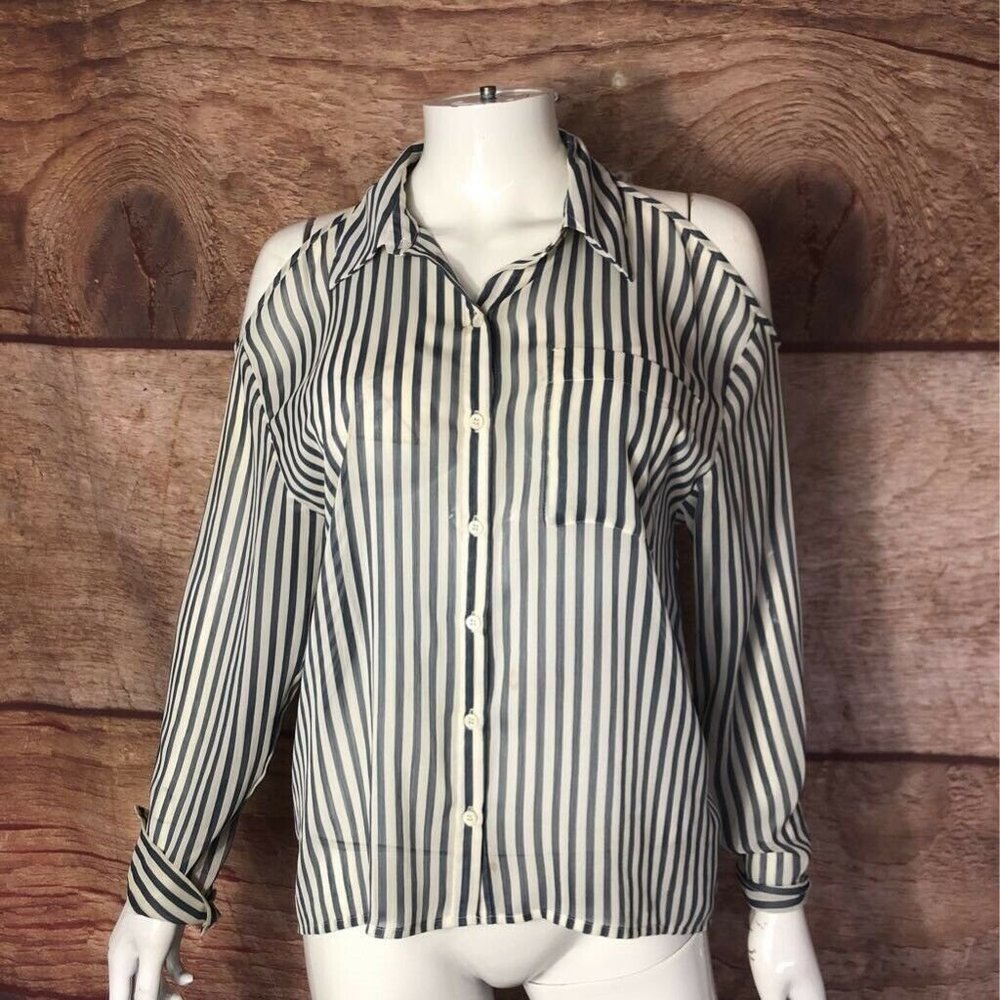 I Love H81 Button Up Shirt Blue White Stripe Small